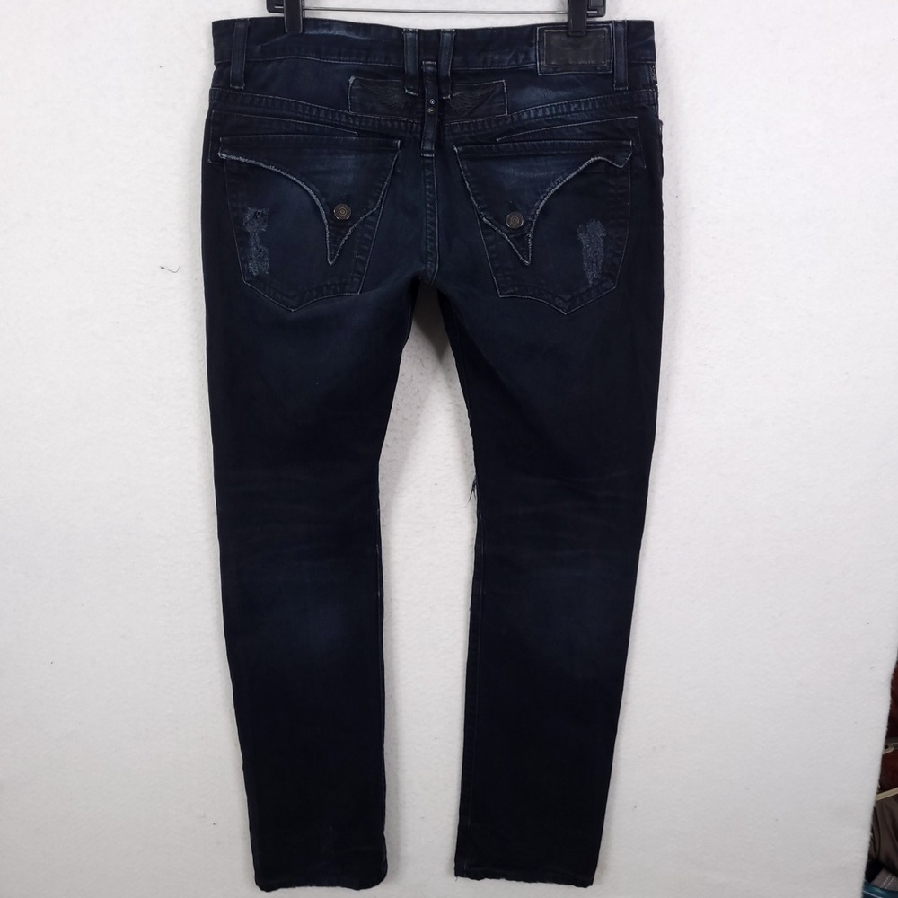 Robin's Jean Distressed Studded Jeans Mens 36x33 Blue Indigo Winged Pockets Edgy